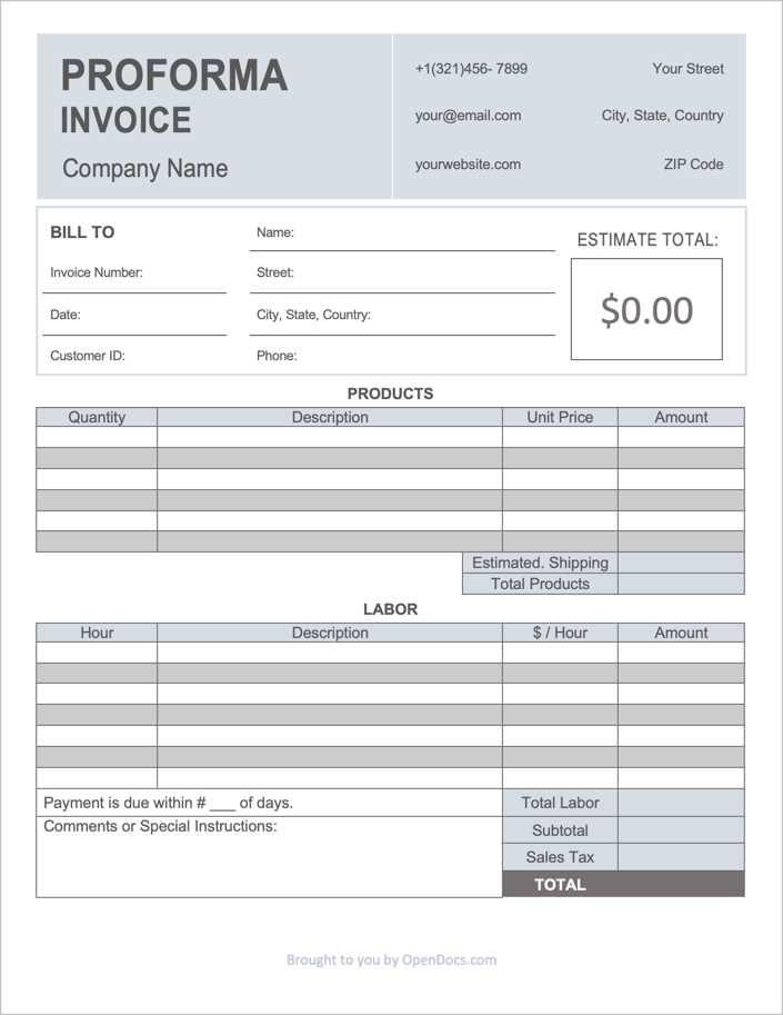 excel proforma invoice template