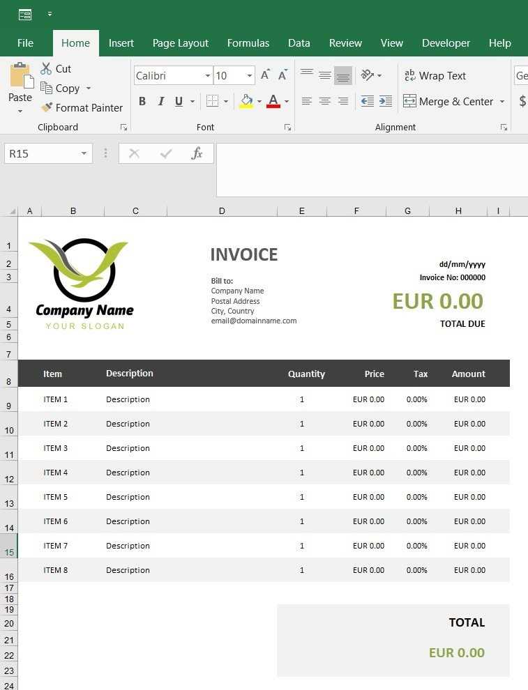 excel spreadsheet invoice template