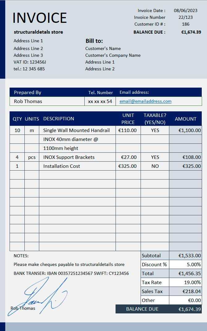 excel spreadsheet invoice template