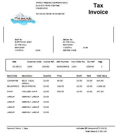 excel tax invoice template australia