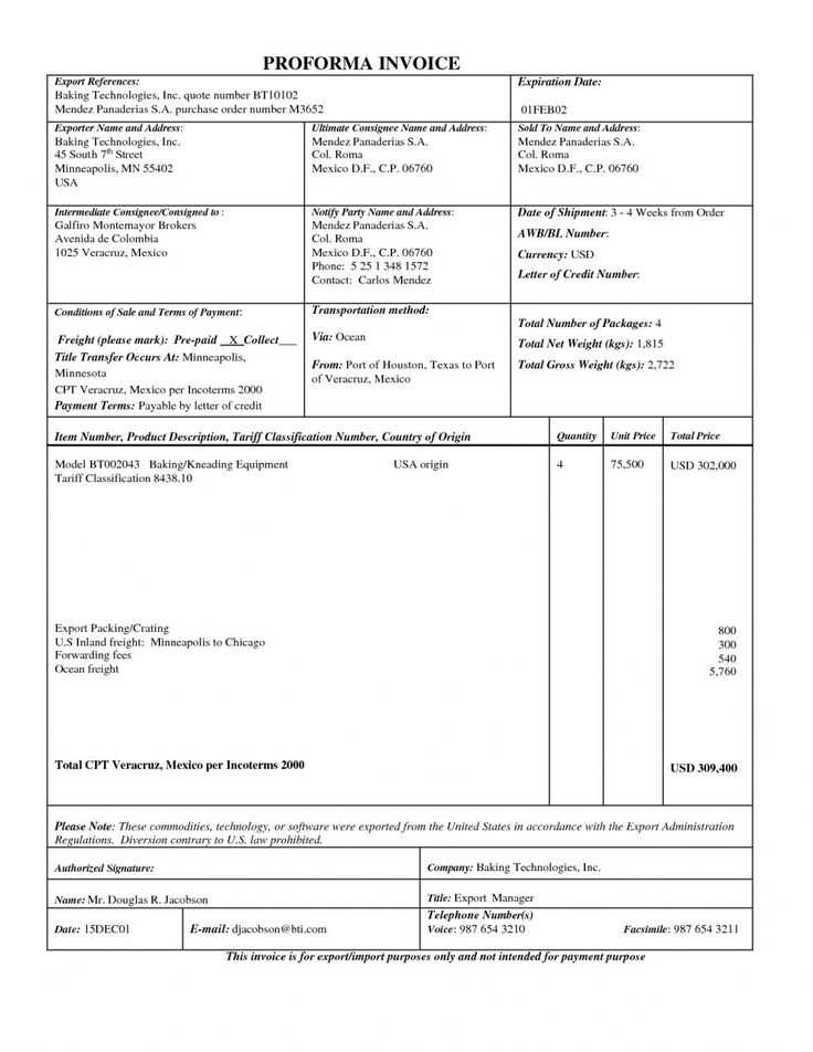 export commercial invoice template