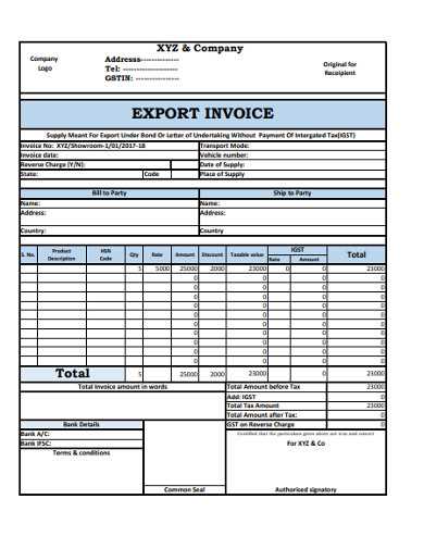 export commercial invoice template