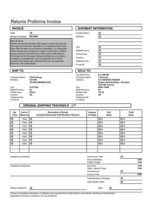 export invoice template