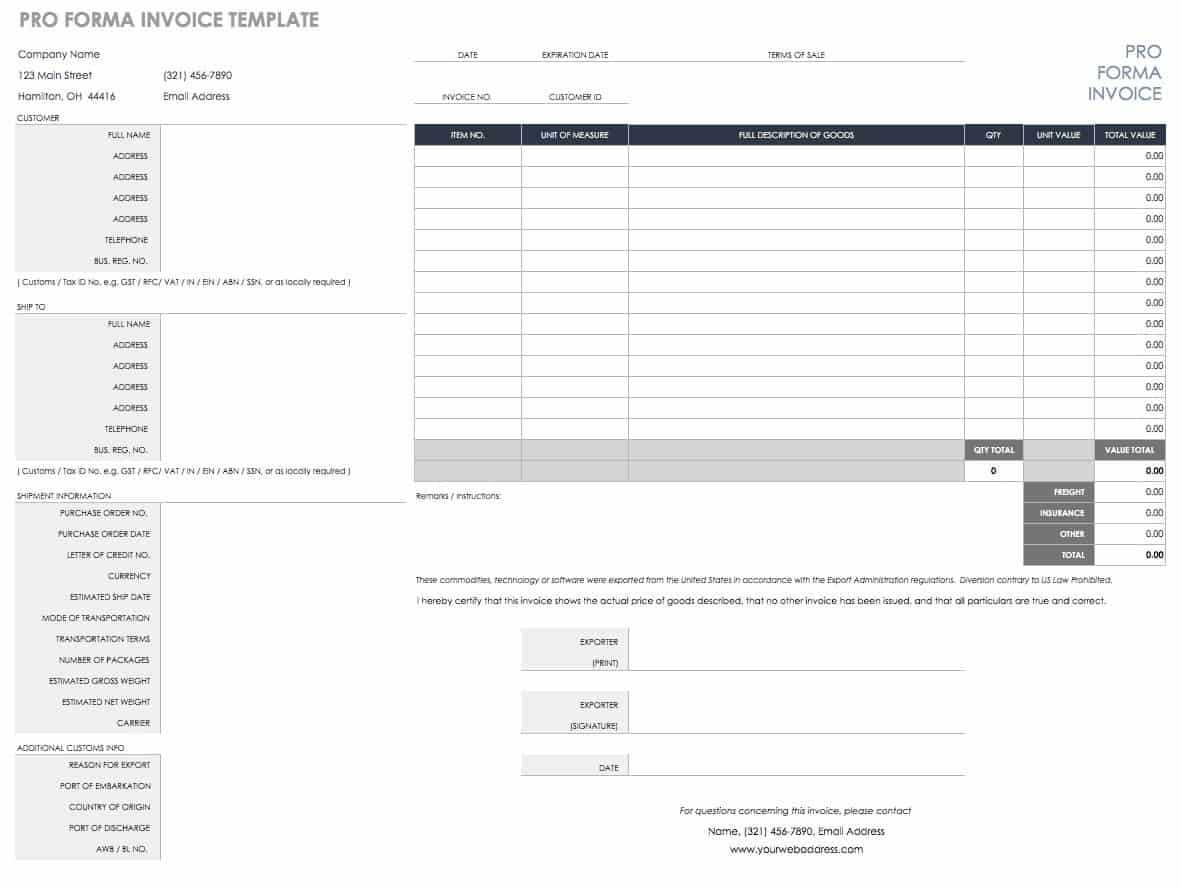 proforma invoice template canada
