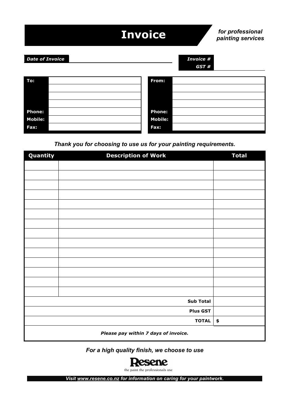 face painting invoice template