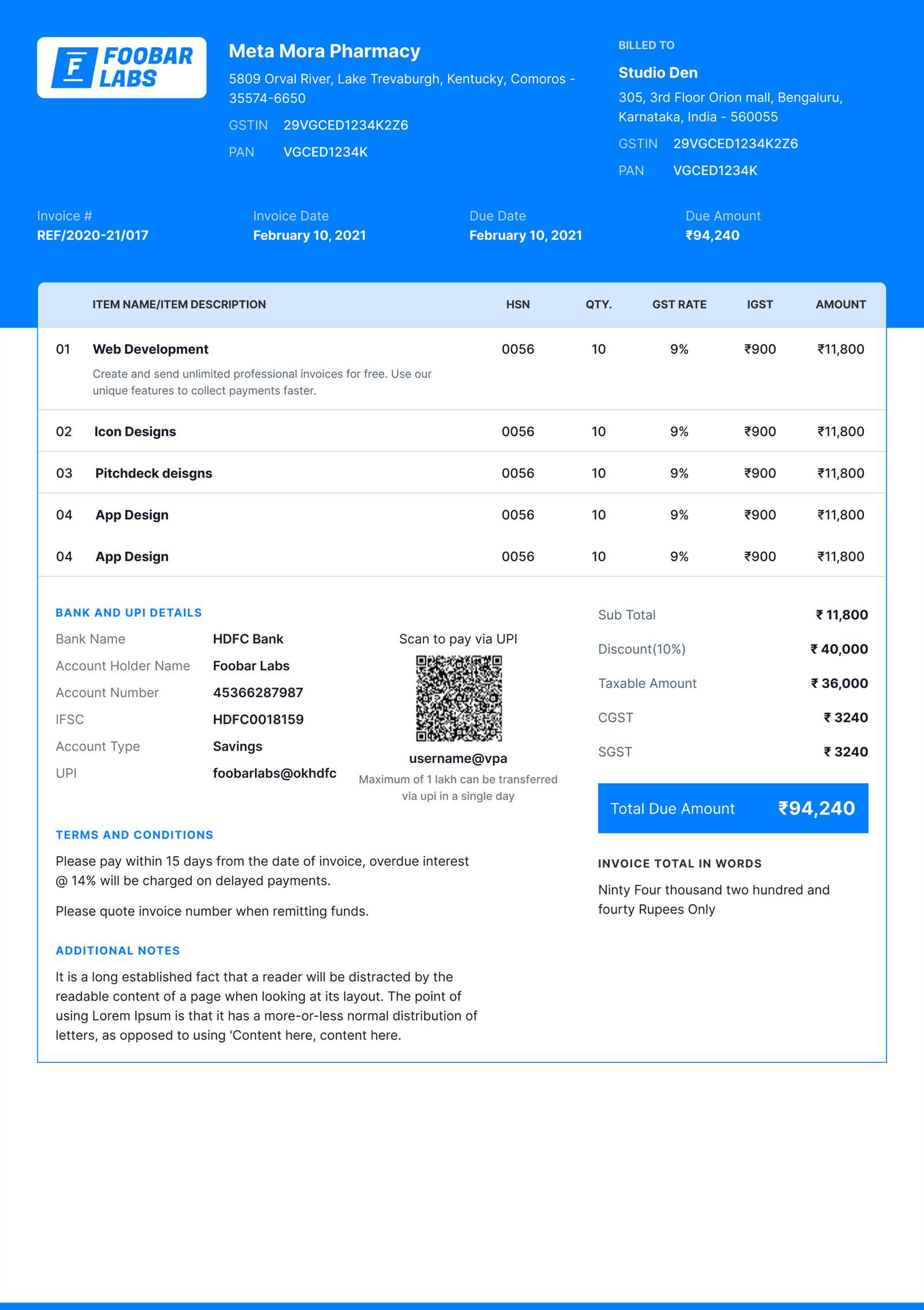 fake invoice template