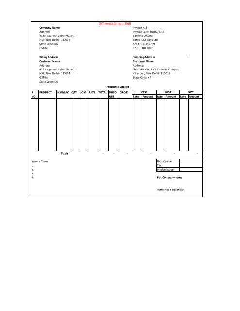 gst invoice templates