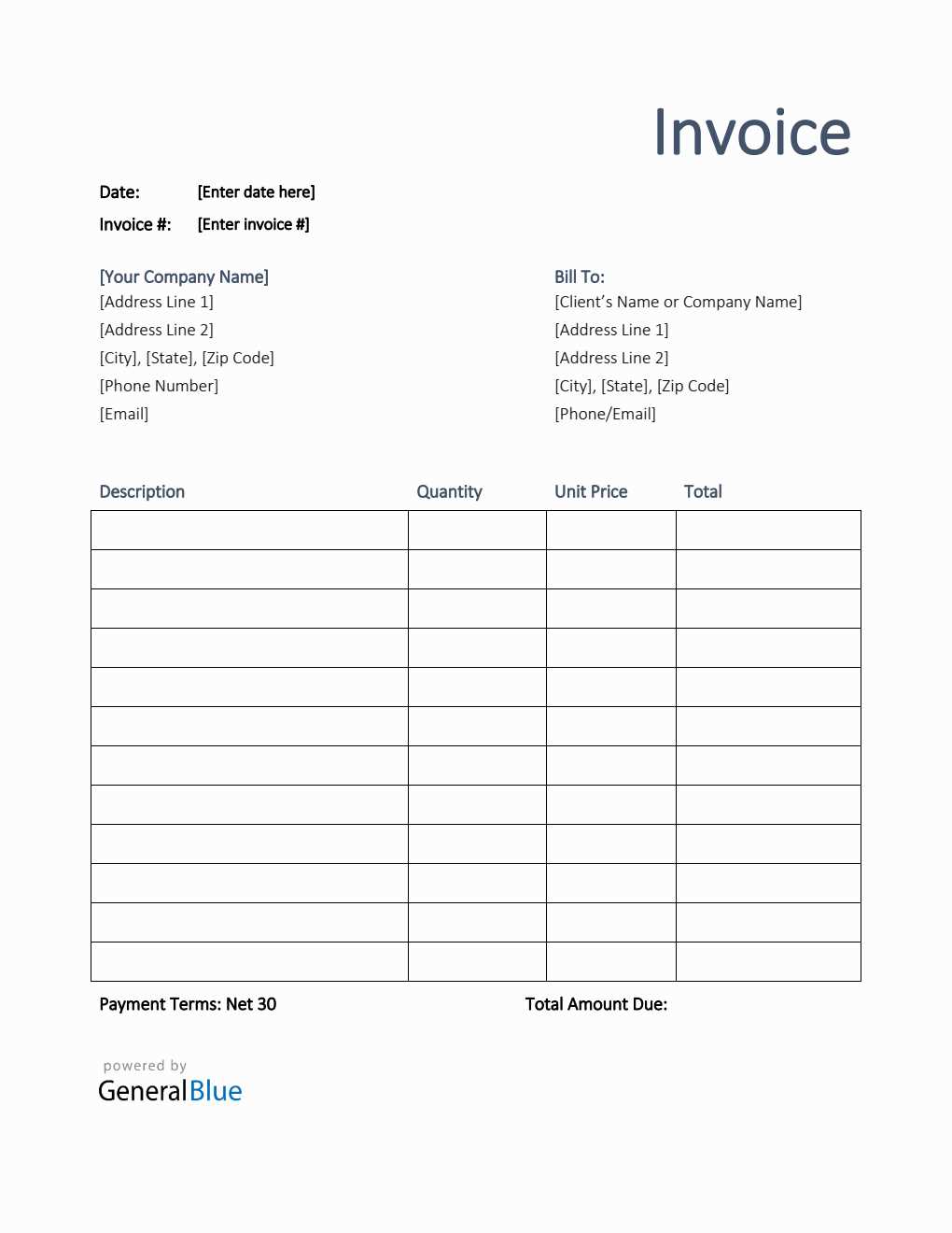 fee invoice template