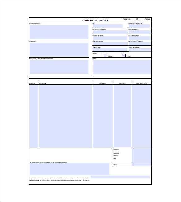 fillable commercial invoice template