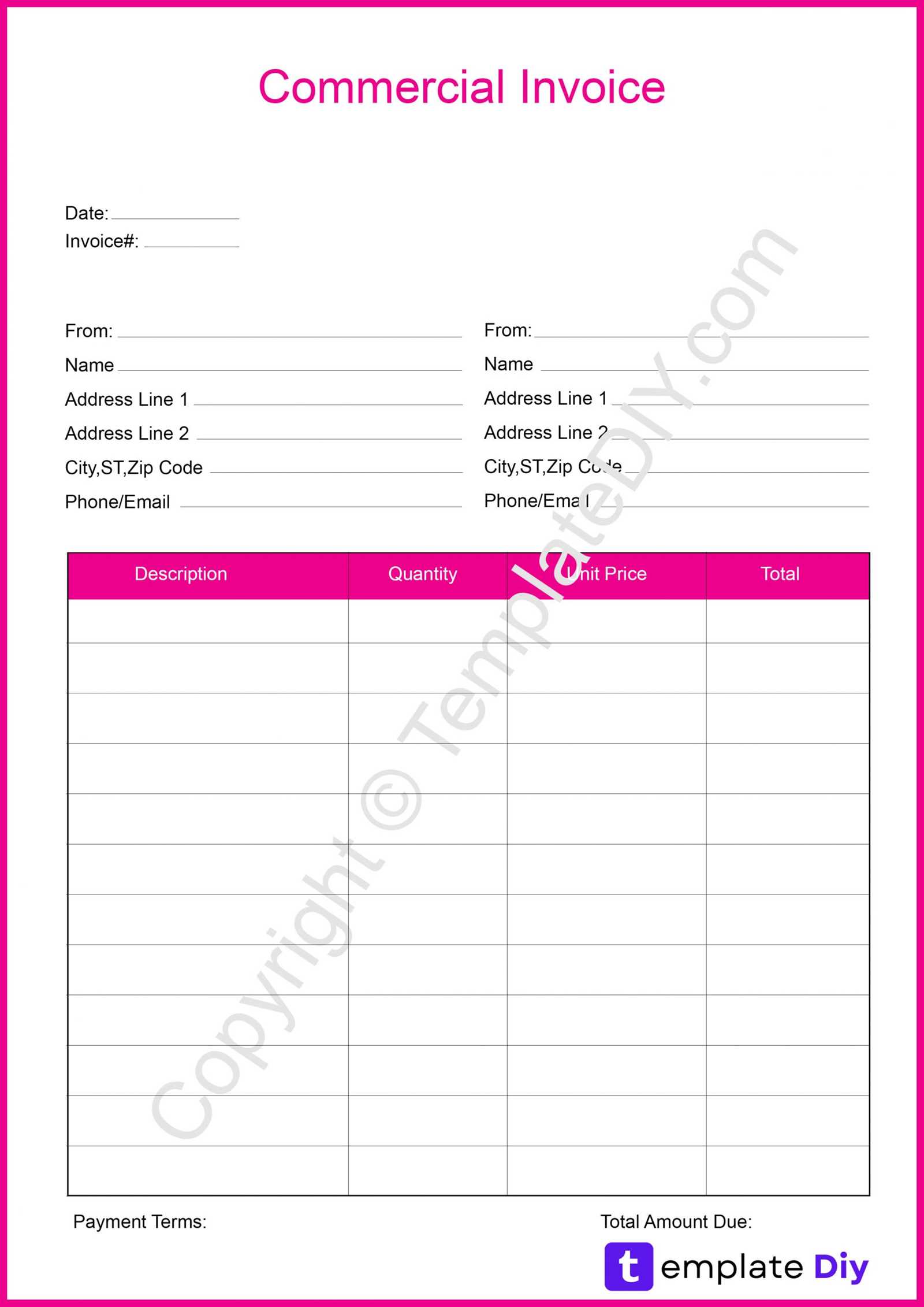 fillable commercial invoice template