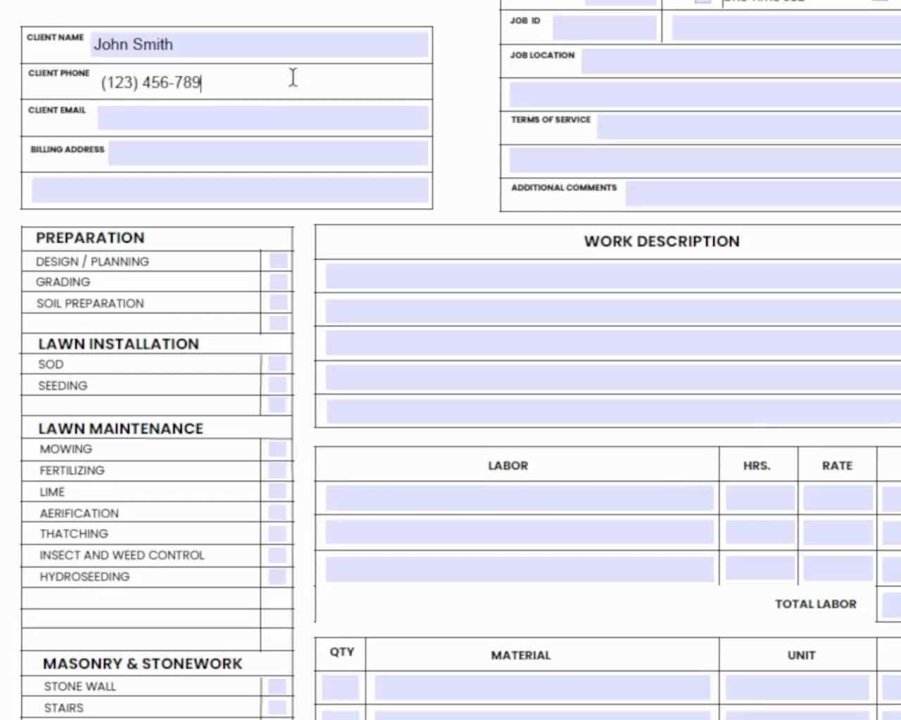fillable landscaping invoice template