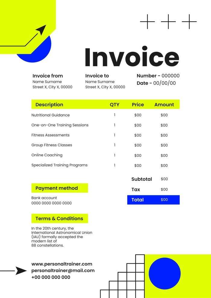 fitness trainer invoice template