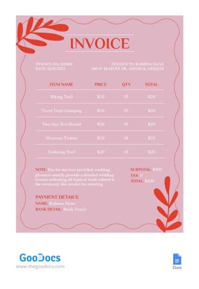 florist invoice template free