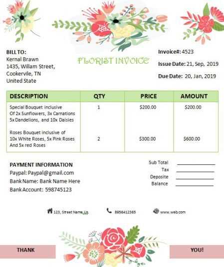 florist invoice template free