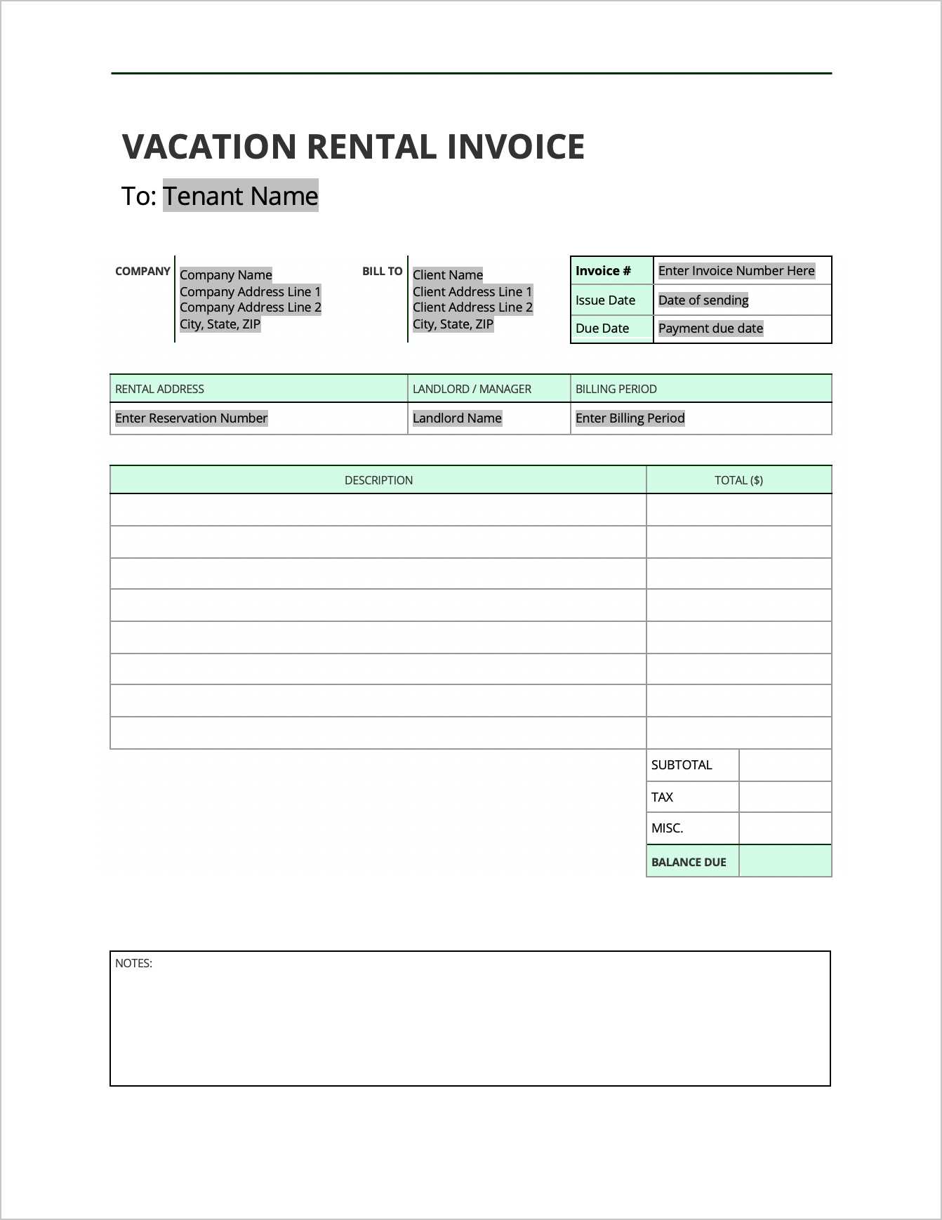 truck rental invoice template