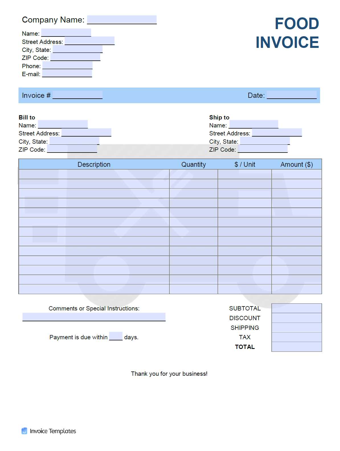 food service invoice template