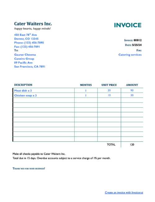 food service invoice template