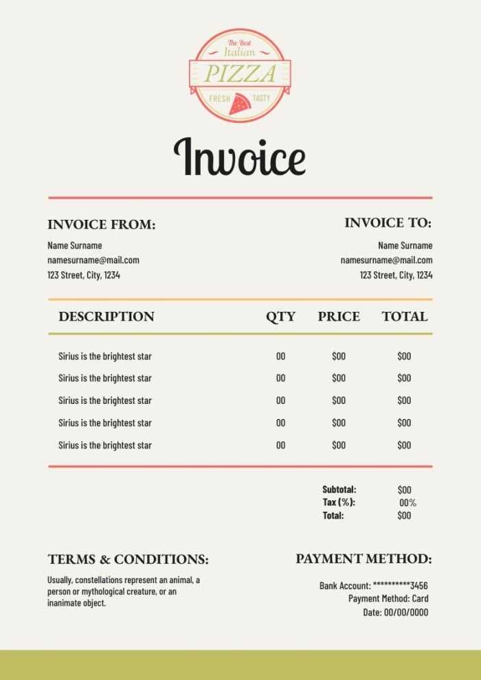 food service invoice template