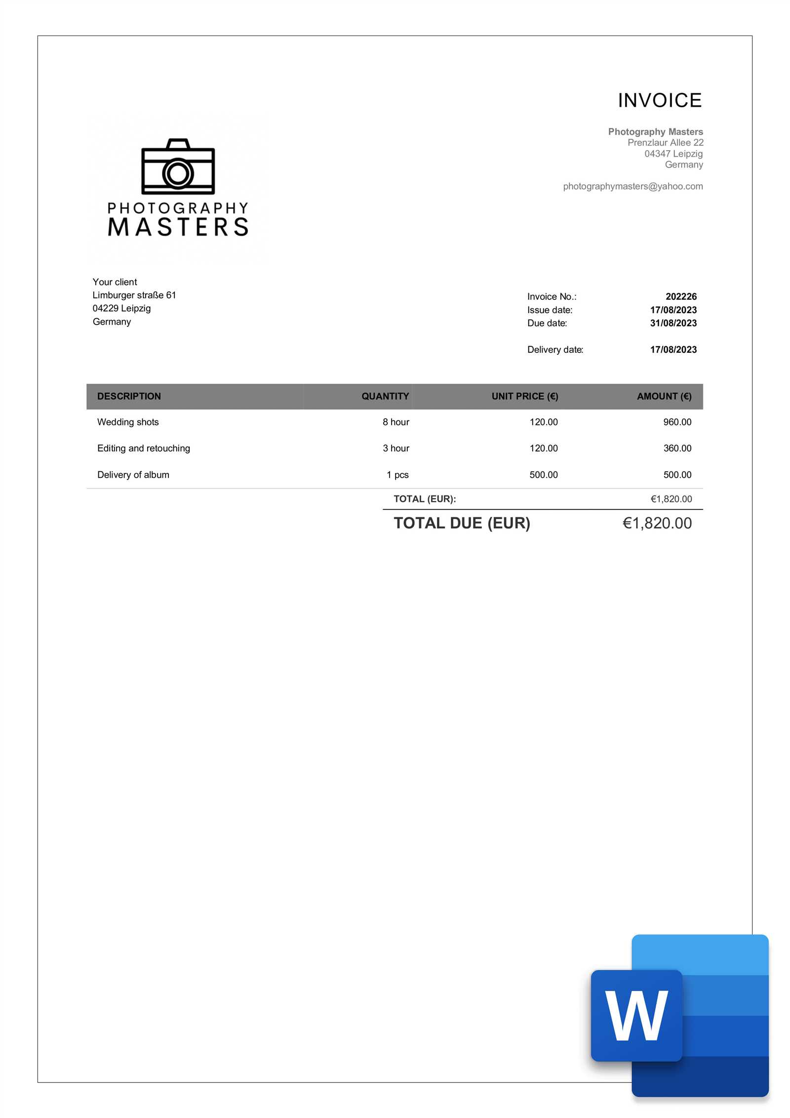 photography invoice template pdf