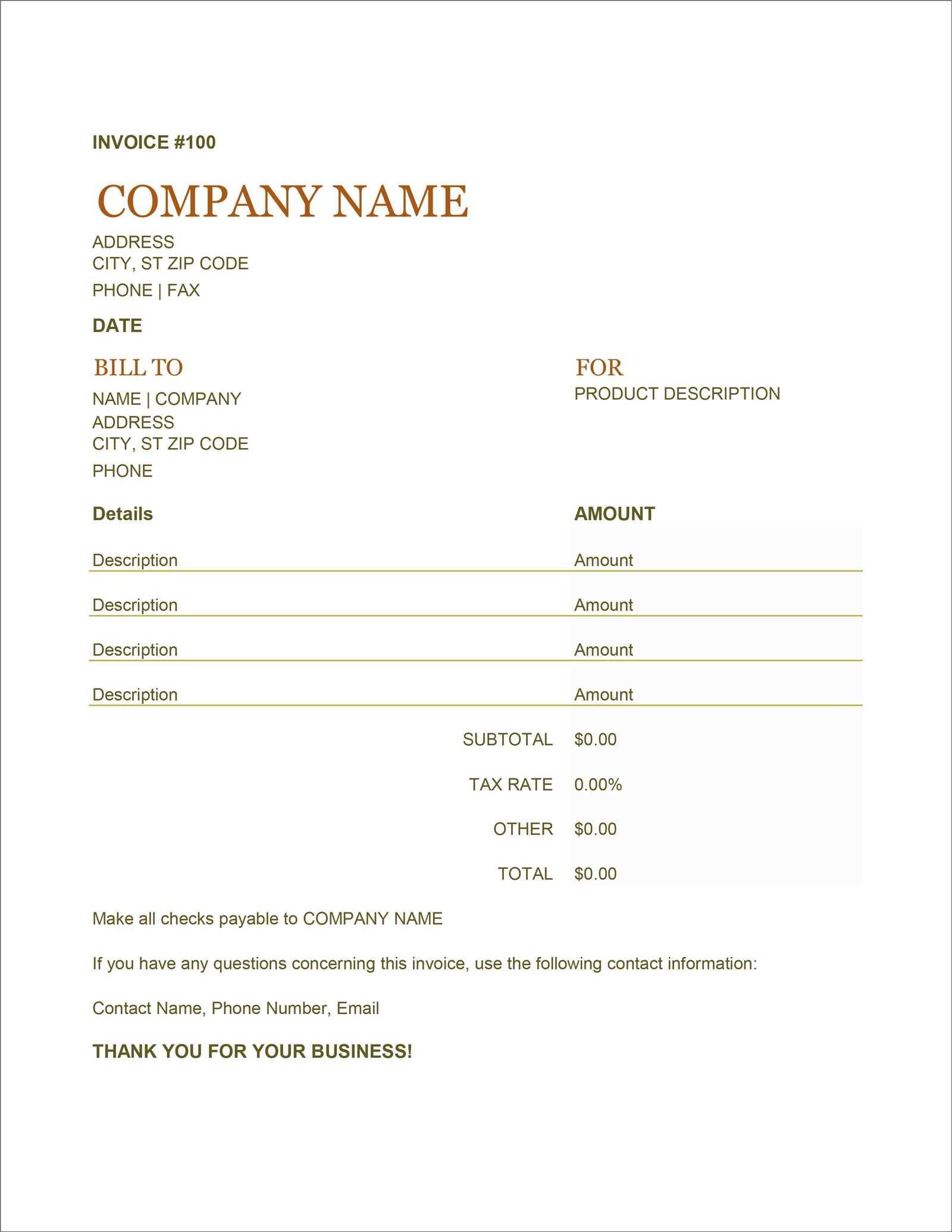 ms word invoice template free