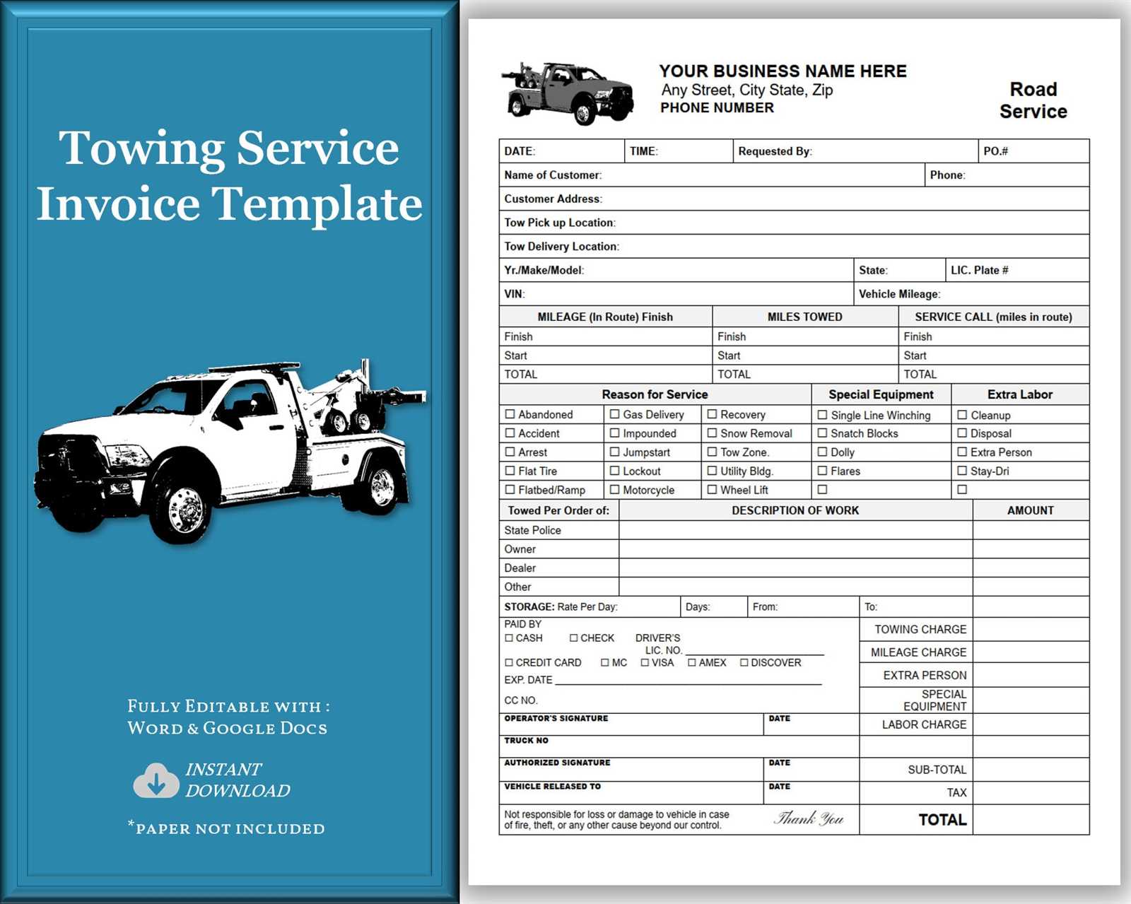 towing invoice template free