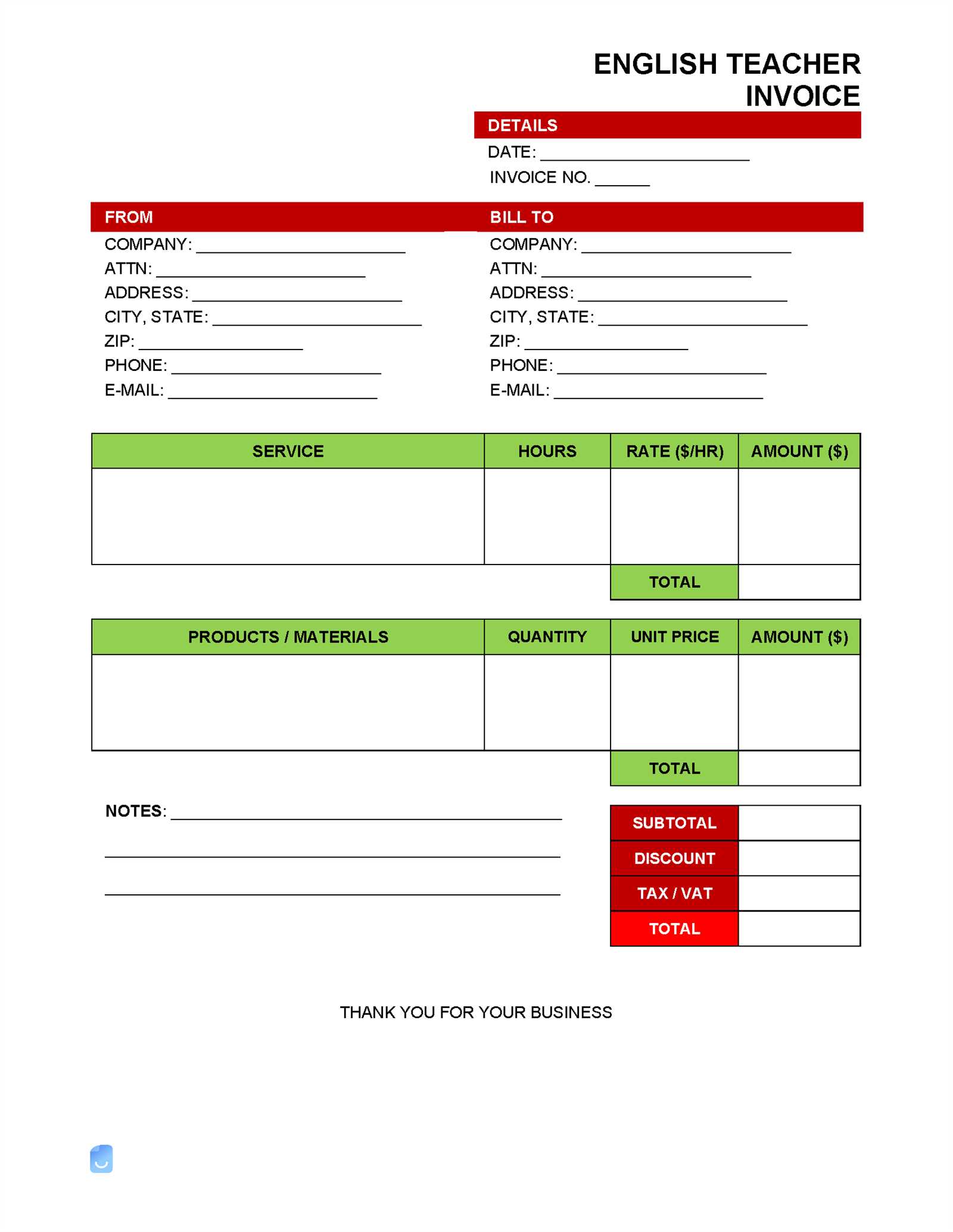 invoice template english