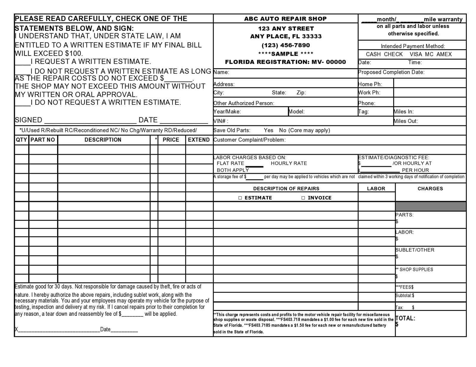 free auto parts invoice template