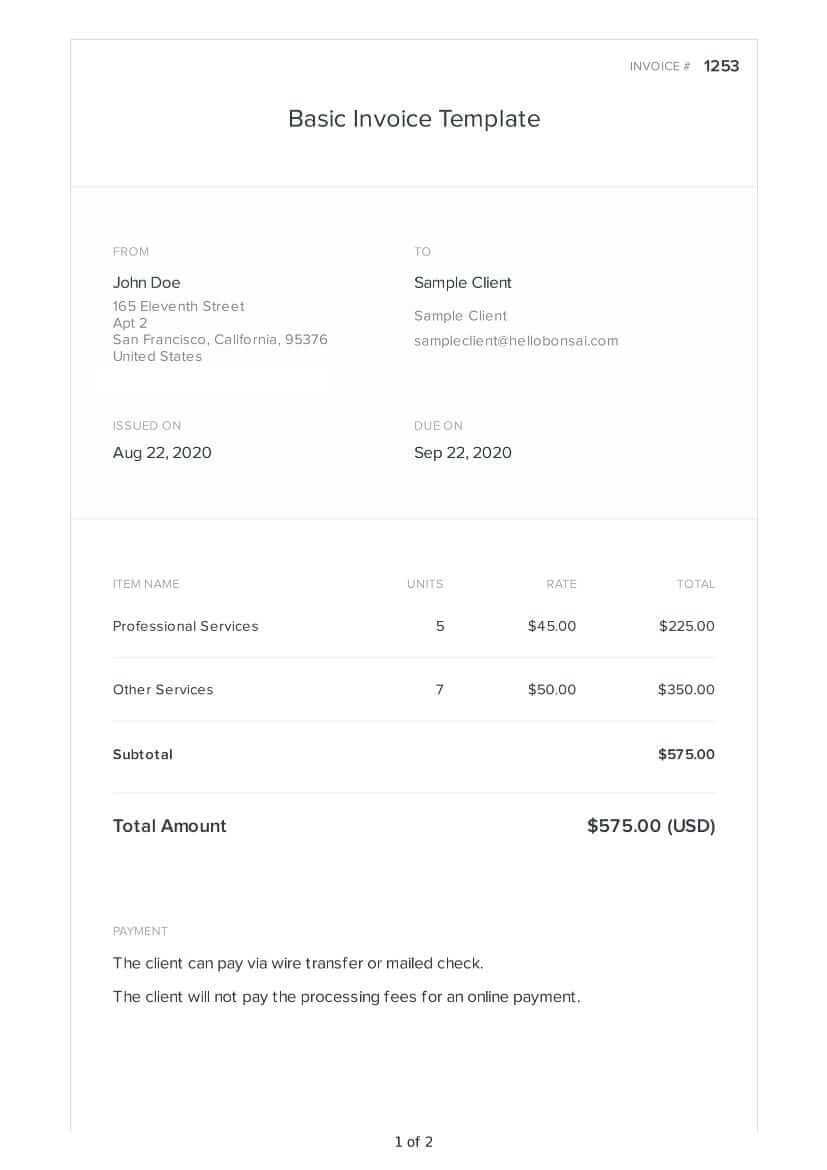 very simple invoice template