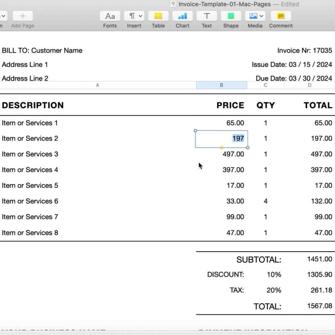 pages invoice template