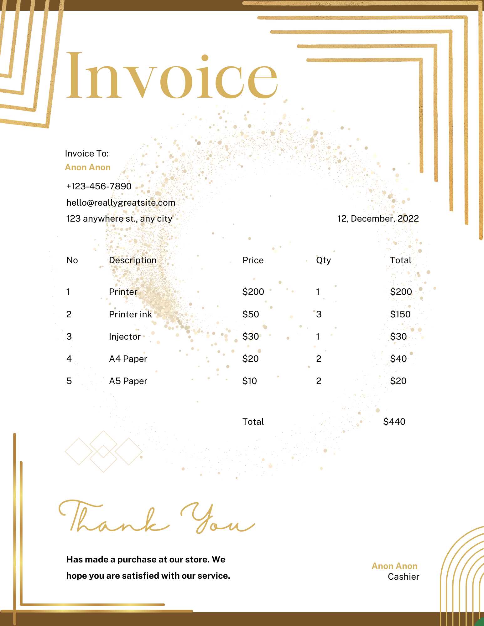 gold invoice template