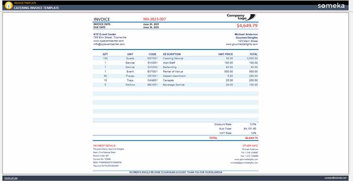free catering invoice template