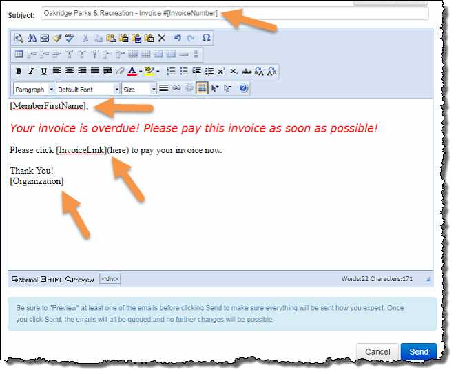 email template for sending invoice to customer
