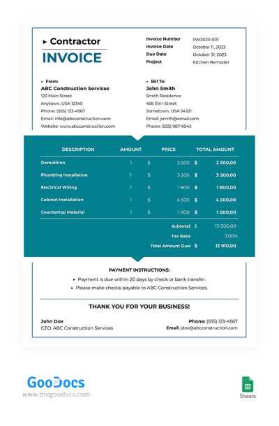 free contractor invoice template pdf
