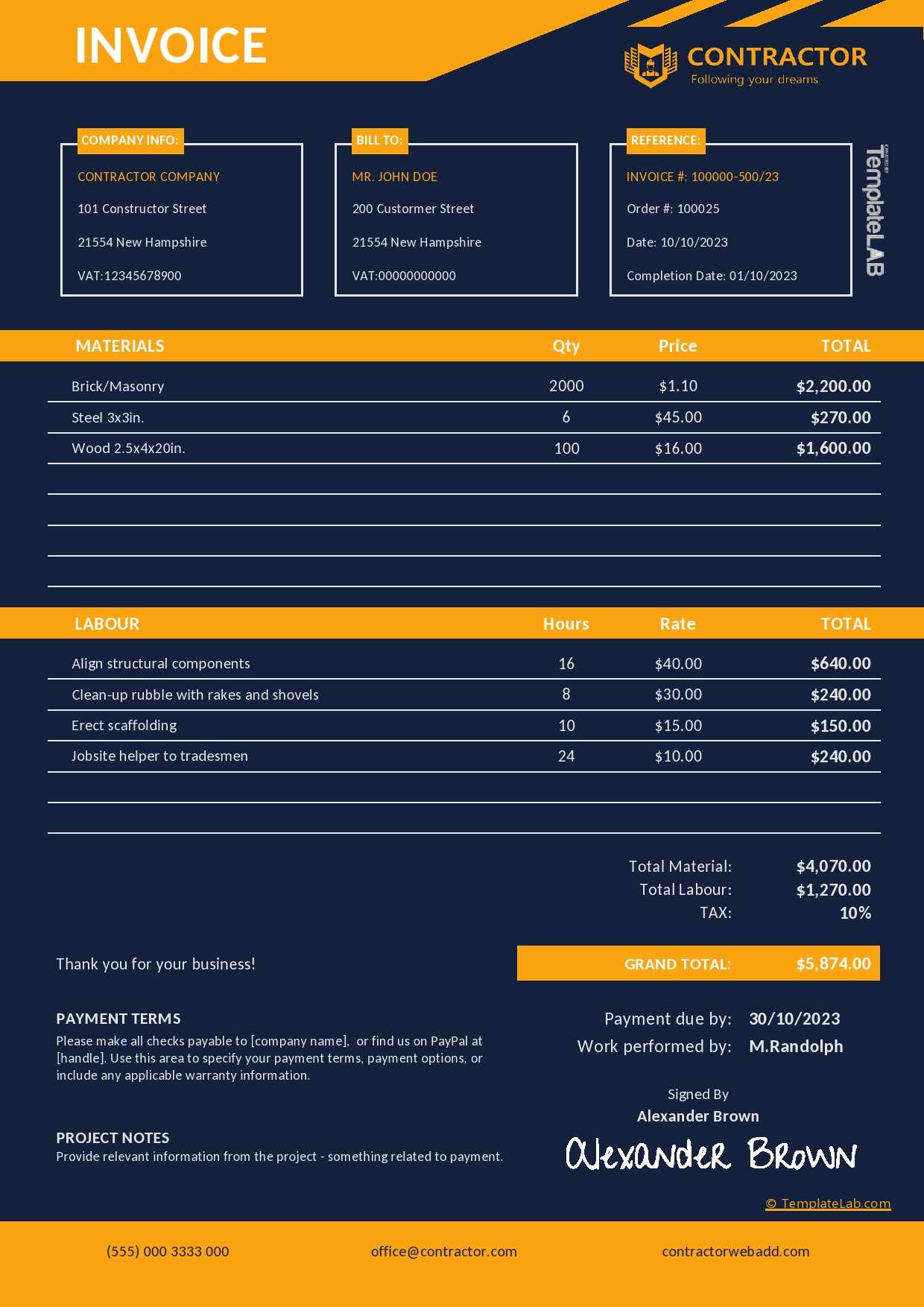 free contractor invoice template pdf