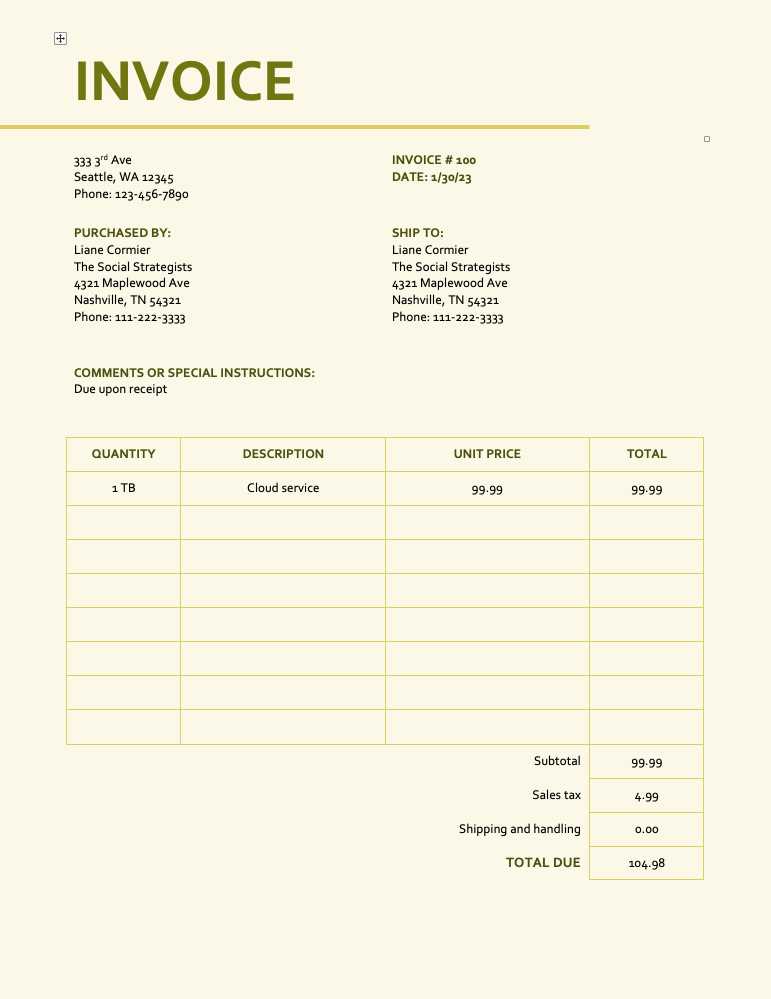 word invoice template with formulas