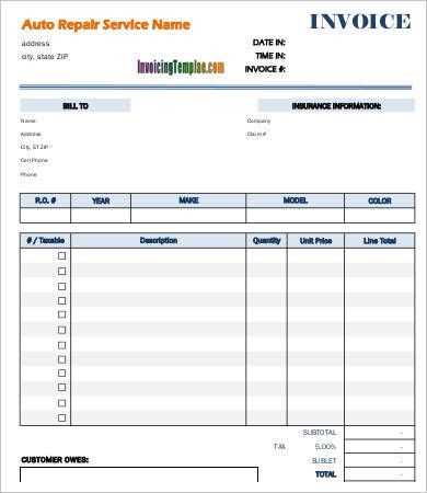 automotive invoice template free
