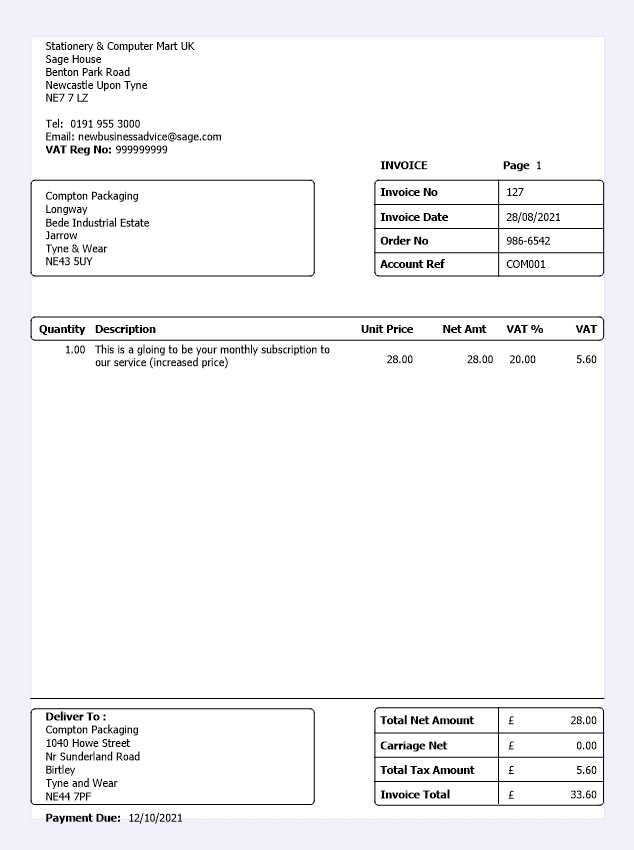 sage invoice template word