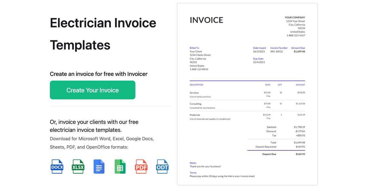 electrical contractor invoice template