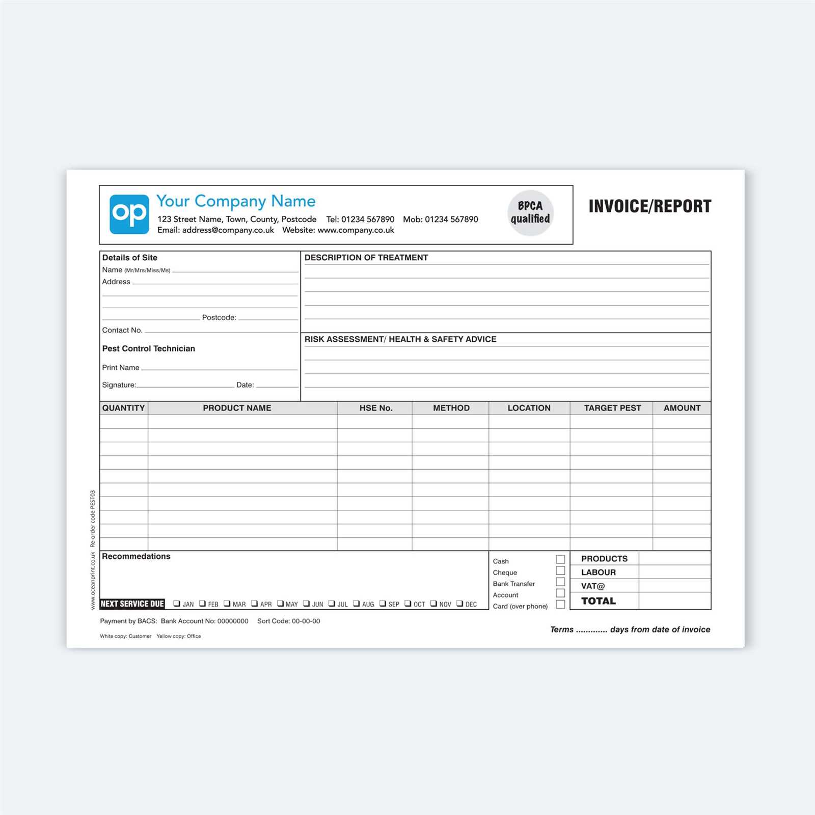 pest control invoice template