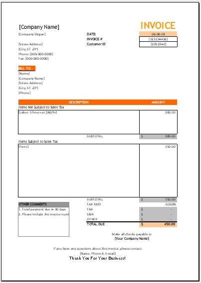 labor invoice template word