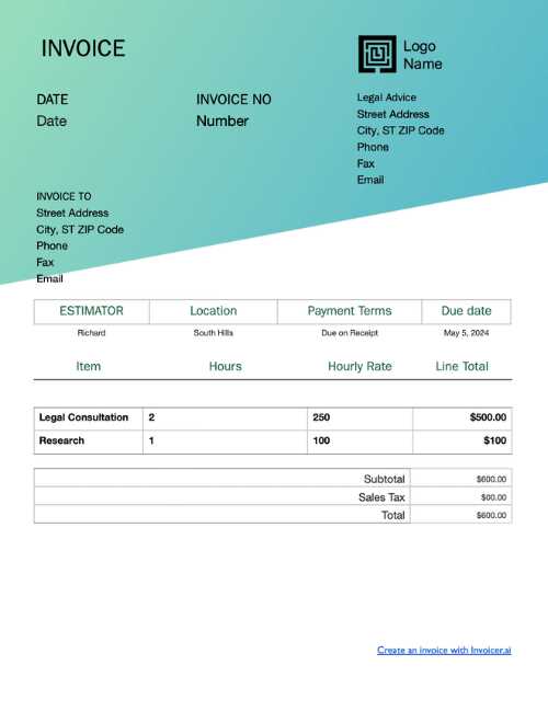 law firm billing invoice template