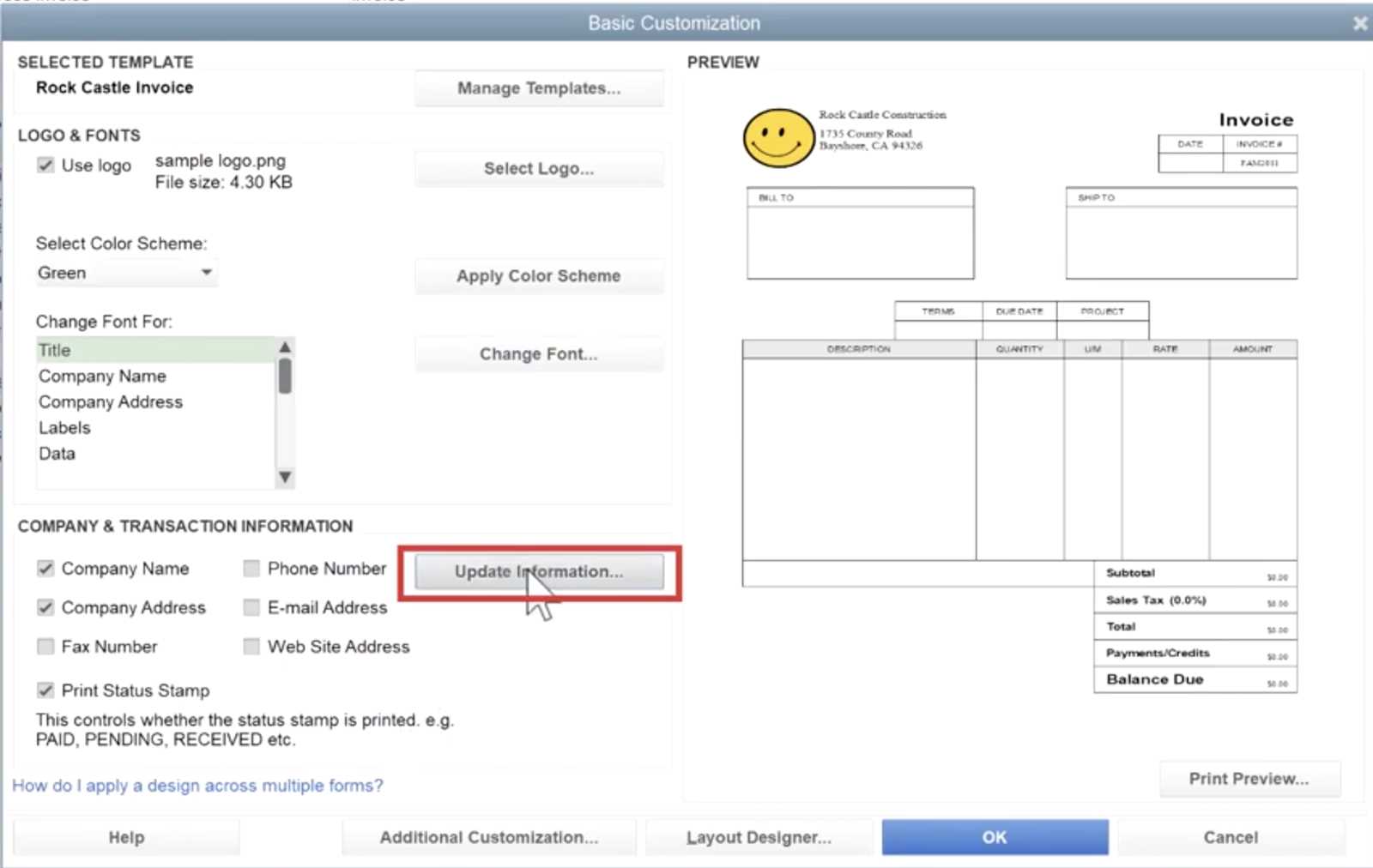 quickbooks self employed invoice template