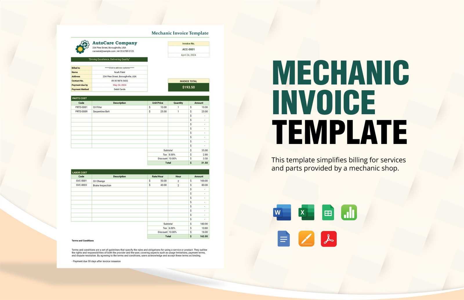 mechanical invoice template