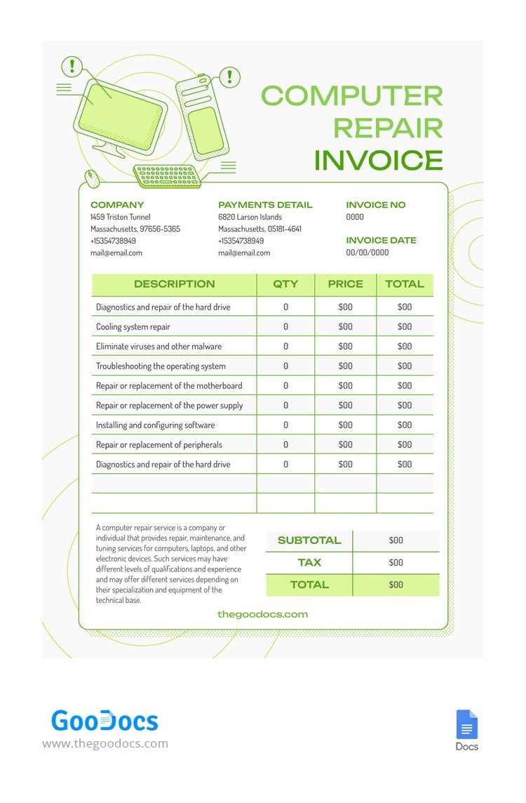 computer shop invoice template