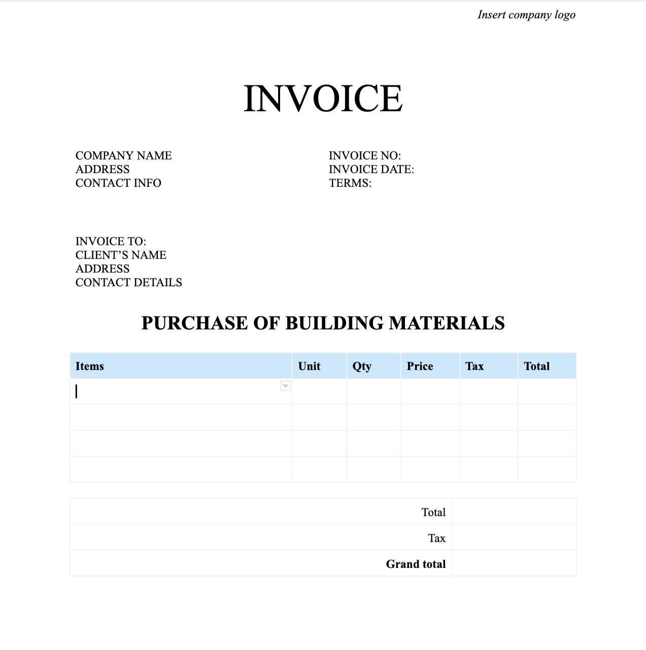 basic work invoice template