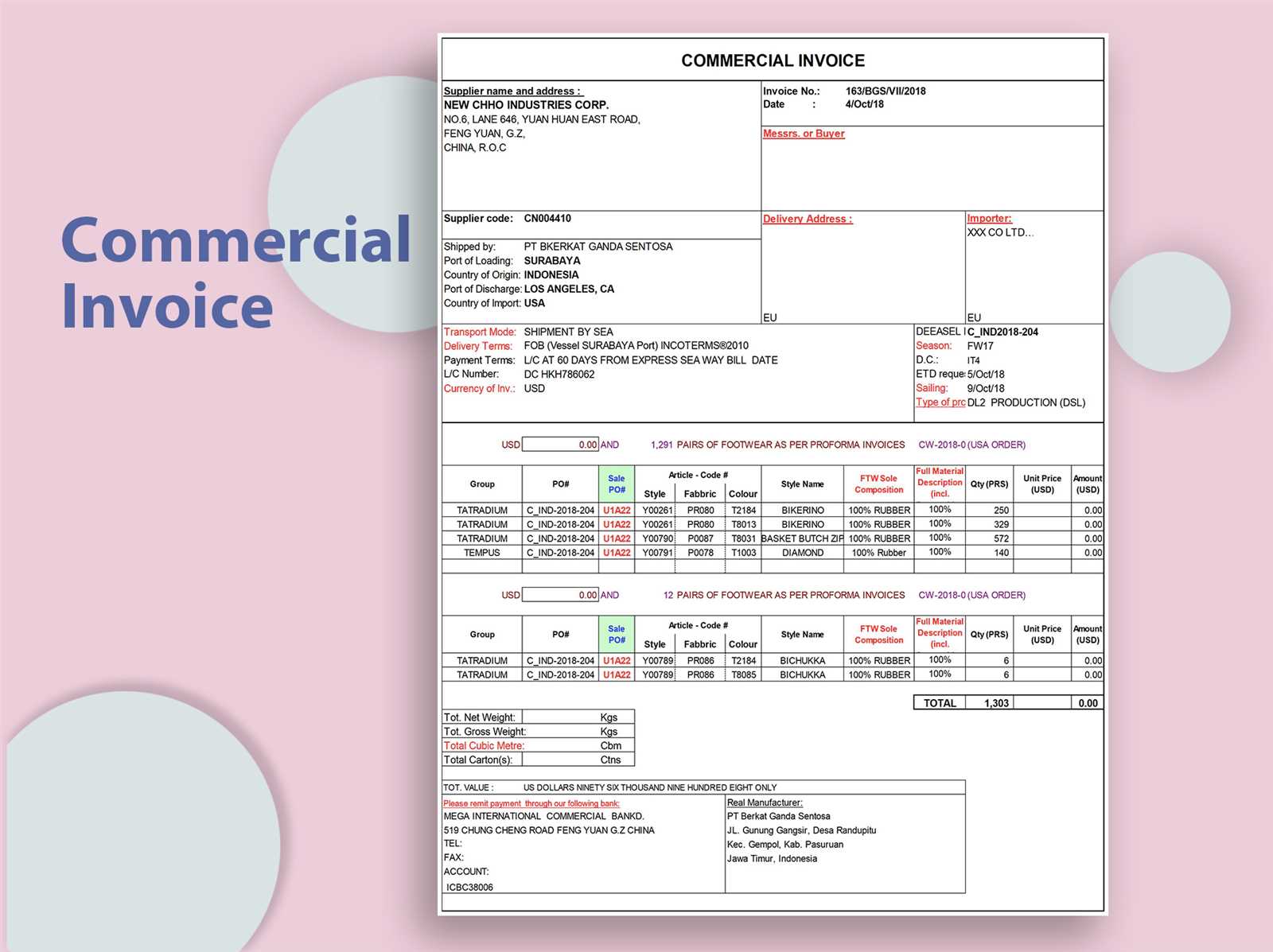 free international commercial invoice template