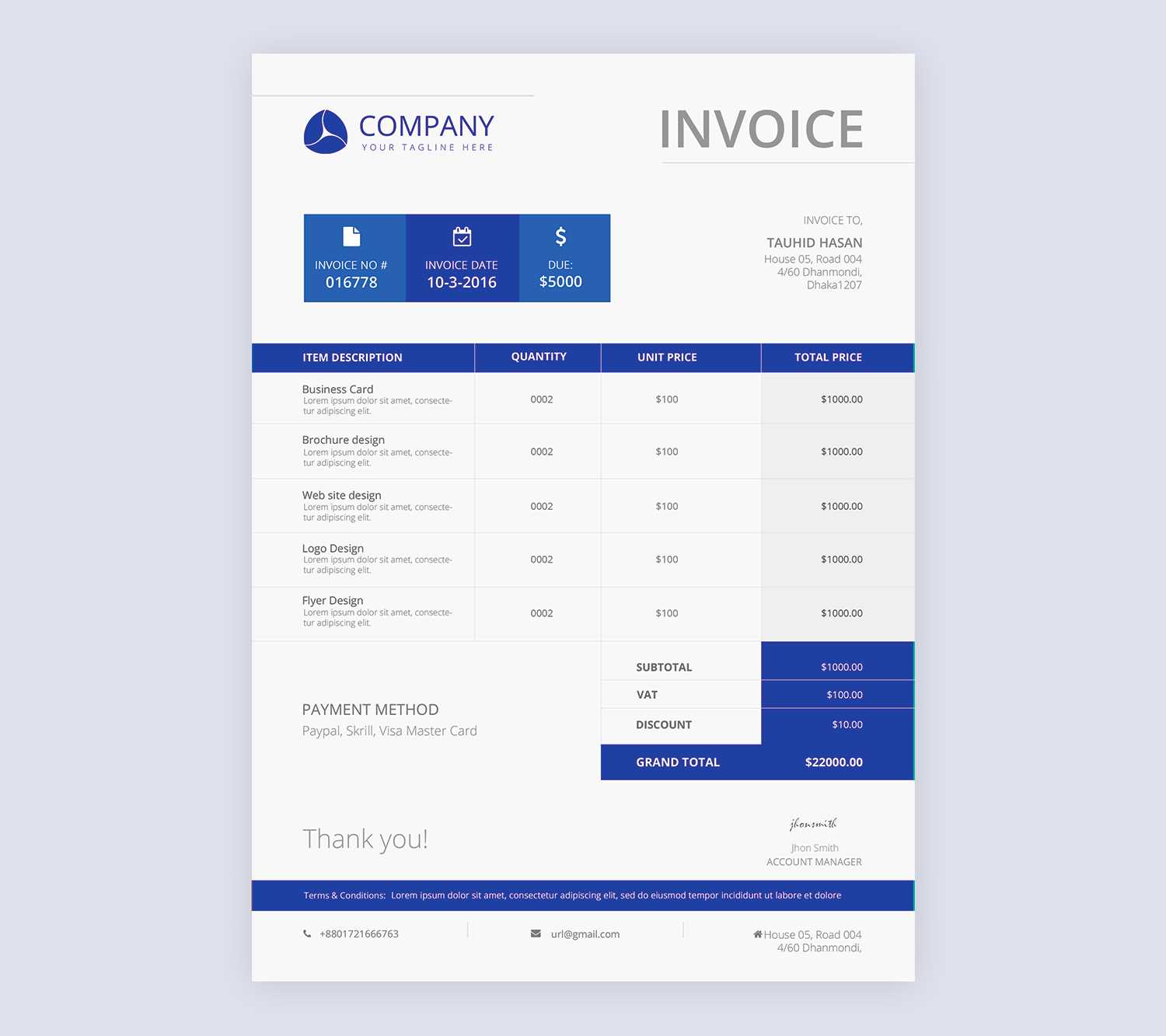 free invoice psd template