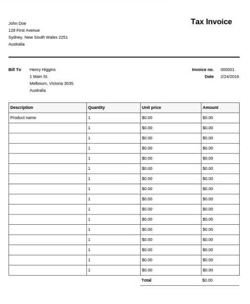 free invoice template australia