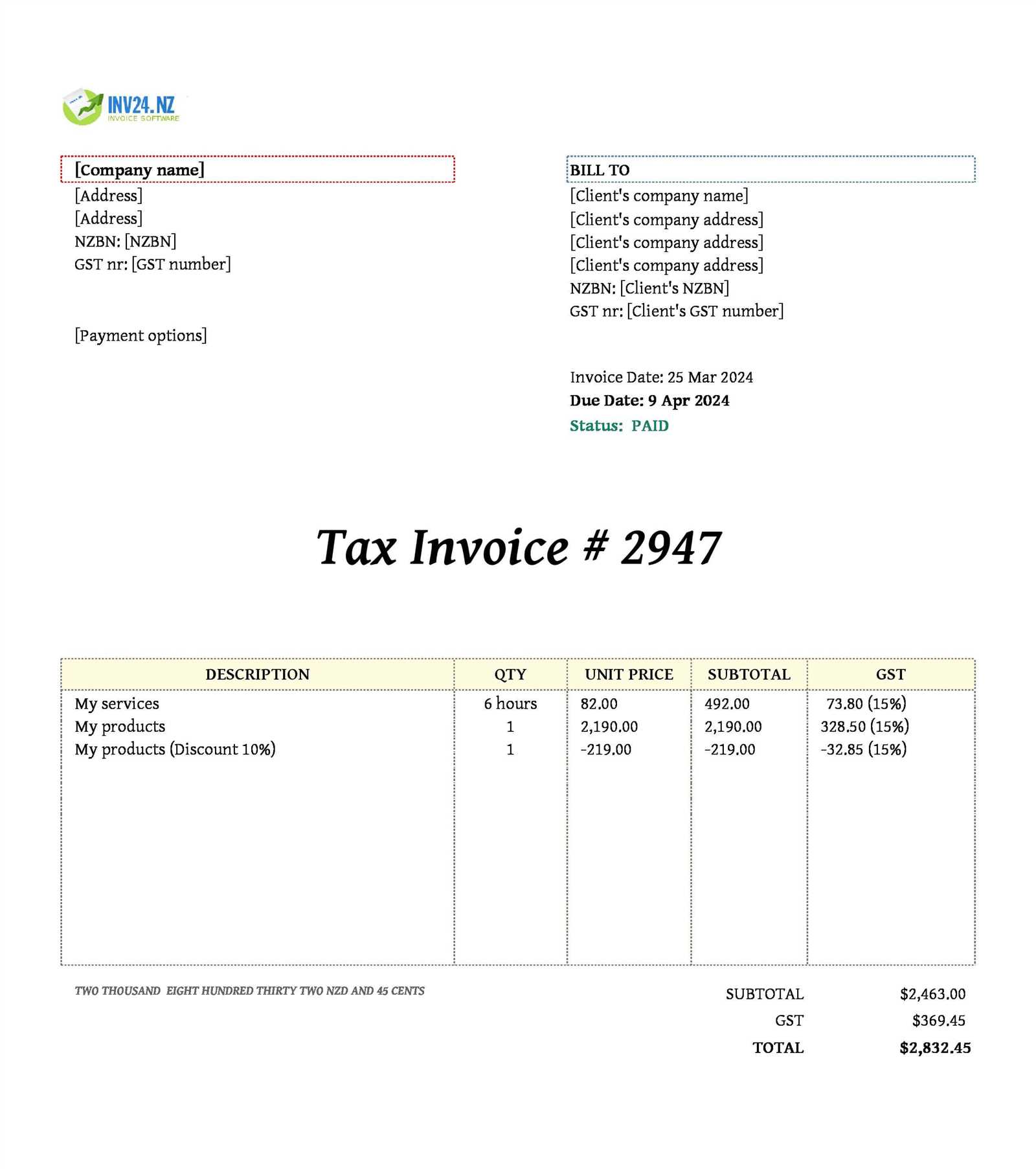 free invoice template nz