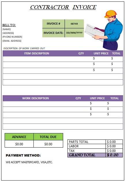 subcontractor invoice template